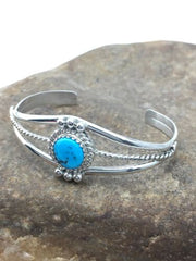 Navajo Blue Turquoise Children's Bracelet | Sterling Silver | Authentic Native American Handmade | 4375