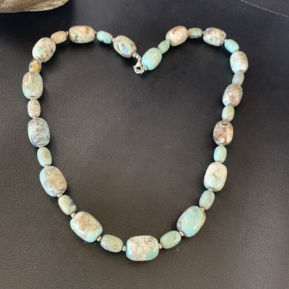 Navajo Blue Turquoise Bead Necklace | Sterling Silver | 20" | Authentic Native American Handmade | 12966
