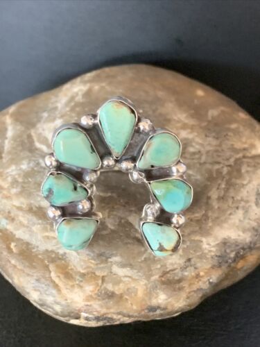 Navajo Green Turquoise Cluster Ring | Authentic Native American Sterling Silver | Multi-Stone | Sz 11 | 14092