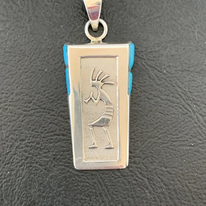 Navajo Kokopelli Stamp Turquoise Inlay Pendant | Sterling Silver | Authentic Native American Handmade | 10958 - Masha USA