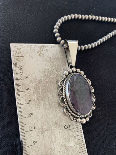 Men's Navajo Pearls Necklace | Sterling Silver Purple Sugilite Pendant | Authentic Native American | 1535