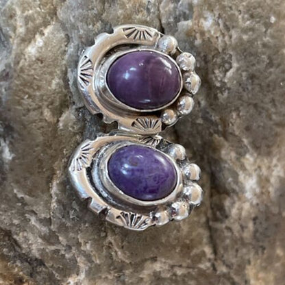 Navajo Sugilite Earrings | Sterling Silver Post Stud | Authentic Native American Handmade | 0.5" | 2070