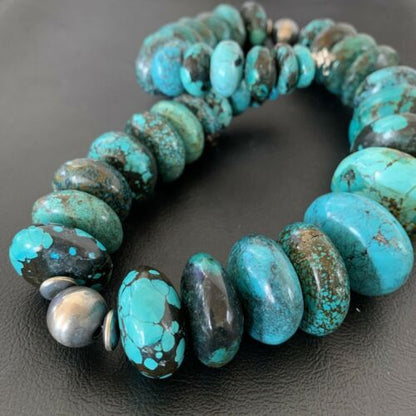 Navajo Sterling Silver & Blue Turquoise Graduated Necklace | Authentic Native American | 24" | 01842