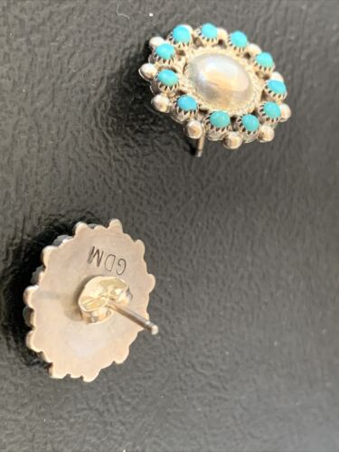 Authentic Native American Zuni Petite Point Turquoise Earrings | Sterling Silver | Handmade | 1609