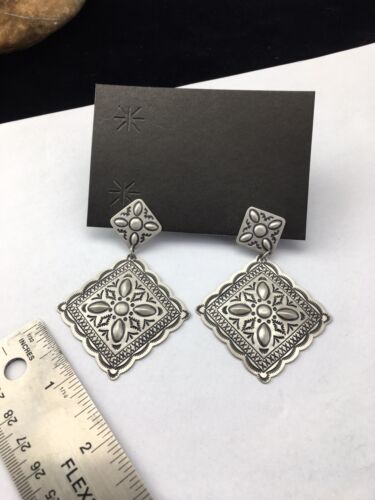 Native American Navajo Stamped Earrings Set | Sterling Silver | 2.75" | 1704