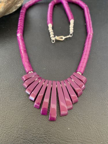 Navajo Purple Sugilite Heishi Necklace | Sterling Silver Tube Fan | 20" | Authentic Native American Handmade | 10472