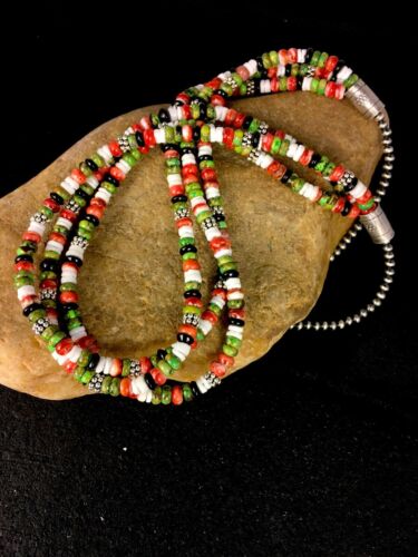 Native American Turquoise & Spiny Oyster Necklace | Sterling Silver | Multi-Strand | 8745
