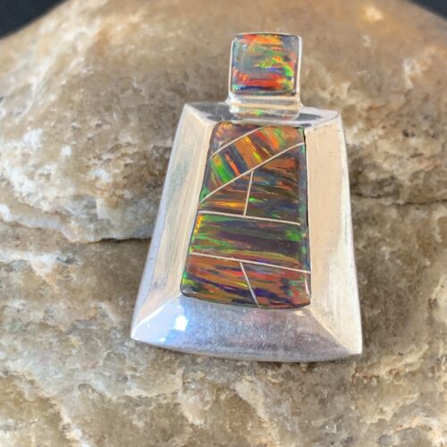 Navajo Red Opal Inlay Pendant | Sterling Silver | Authentic Native American Handmade | 13343