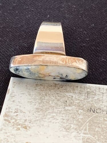 Southwestern Navajo Cinnabrite Ring | White Black | Sterling Silver | Sz 6.5 | 1550
