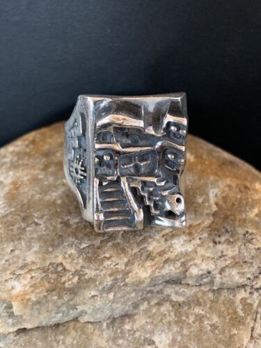 Native American Pueblo Cast Sterling Silver Ring | Sz 12 | Authentic Handmade | 13481