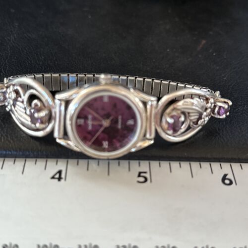 Authentic Navajo Sterling Silver Wrist Watch Tips | Purple Amethyst Feather Design | Women's Jewelry | 14315
