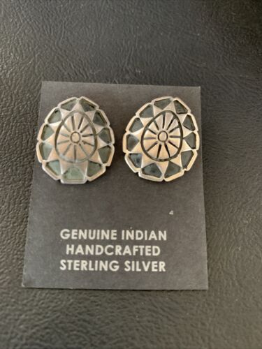 Southwestern Sterling Silver Oval Stud Earrings | 1" | Authentic Native American Handmade | 13001