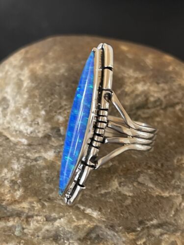 Native American Women's Navajo Blue Opal Ring | Sterling Silver | Sz 8 | 10308