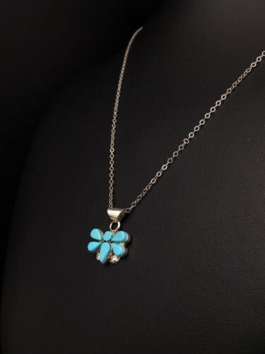 Southwestern Butterfly Turquoise Pendant | Zuni | Sterling Silver | 20" | 4777