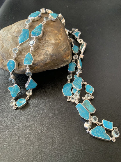 Navajo Blue Kingman Turquoise Topaz Pendant Necklace | Sterling Silver | 30" | 11783