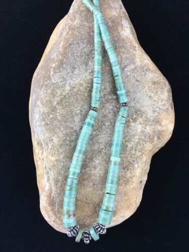 Navajo Green Turquoise Heishi Necklace | Sterling Silver | 22" | Graduated 10051