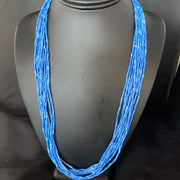 Navajo Stabilized Denim Lapis Heishi Necklace | 10 Strand | Sterling Silver Tube | 24" | 13421
