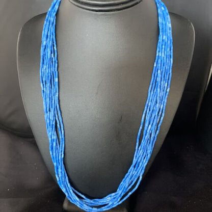 Navajo Stabilized Denim Lapis Heishi Necklace | 10 Strand | Sterling Silver Tube | 24" | 13421