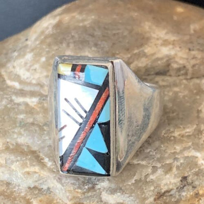 Navajo Men's Spiny Blue Turquoise Inlay Ring | Sterling Silver | Sz 15 | Authentic Native American Handmade | 12423