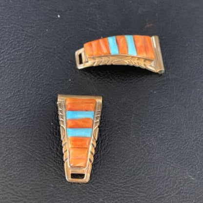Navajo Turquoise Spiny Oyster Inlay Watch Tips | Sterling Silver & Gold-Filled | Authentic Native American Jewelry | 13726