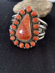 Navajo Spiny Oyster Cluster Cuff Bracelet | Sterling Silver | Authentic Native American Handmade | 4954
