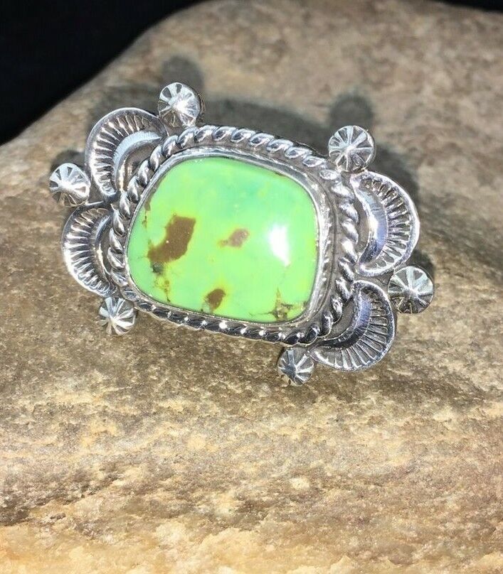 Native American Navajo Green Gaspeite Ring | Sterling Silver | Sz 6.5 | 1805