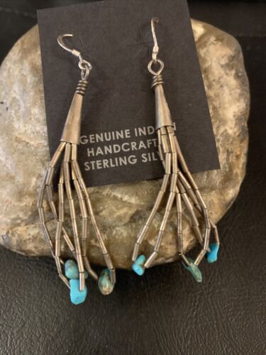 Old Pawn Liquid Silver Heishi Dangle Earrings | Turquoise Sterling | 2" | 13035
