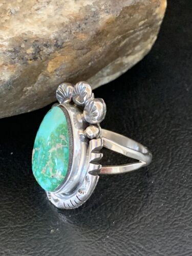 Women's Navajo Green Sonoran Turquoise Ring | Sterling Silver | Sz 9.5 | Authentic Native American Handmade | 10419
