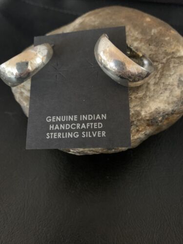 Native Old Pawn Womens Design All Sterling Silver Hoop Stud Earrings 1" 13009