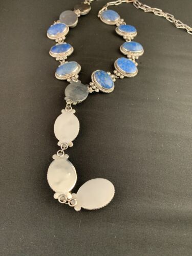 Navajo Lariat Necklace | Sterling Silver | Denim Lapis Lazuli | 37" | Authentic Native American Handmade | 11500