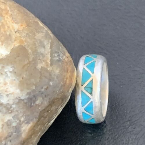 Men's Old Pawn Navajo Blue Turquoise Inlay Ring | Sterling Silver | Sz 6 | Authentic Native American Handmade | 10375