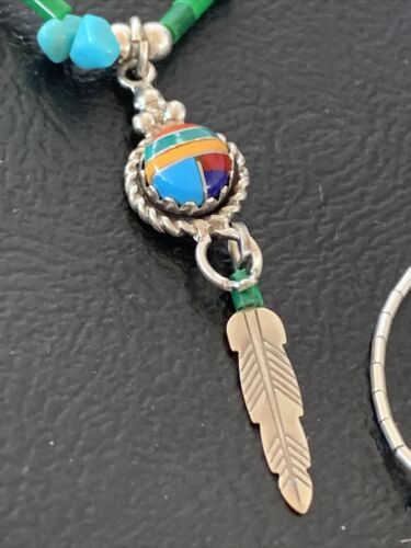 Girls Multi-Color Liquid Silver Heishi Pendant | Inlay | Sterling Silver Leaf Inlay | 2047