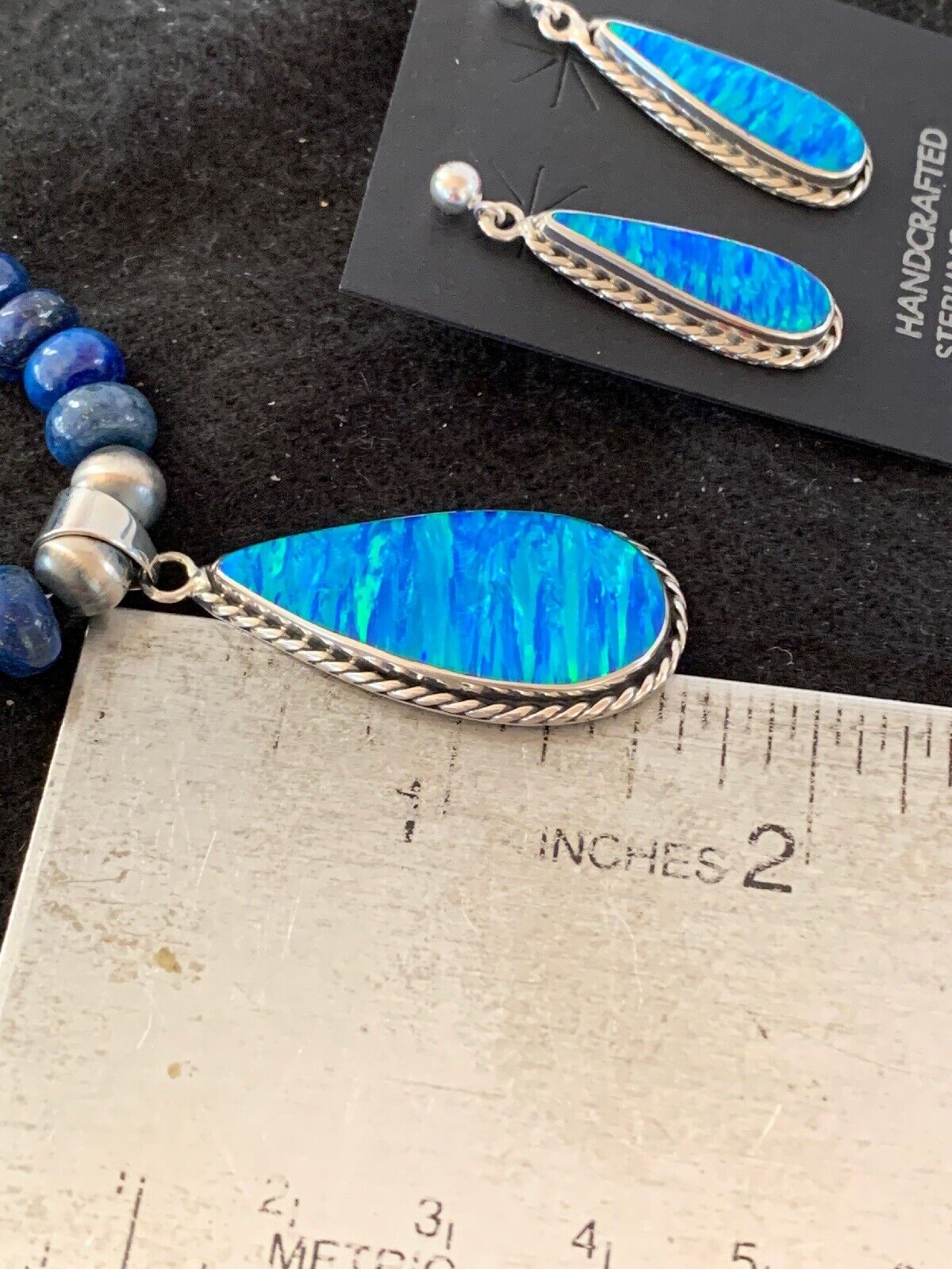 Navajo Opal Pendant with Lapis & Turquoise Necklace and Earrings Set | Sterling Silver | Authentic Native American Handmade | 4328