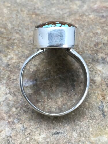 Southwestern Navajo Spiderweb Turquoise Ring | Sterling Silver | Sz 7.5 | 2871