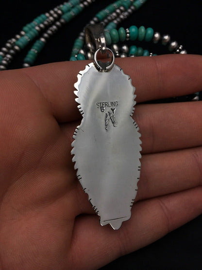 Navajo Kingman Turquoise & Spiny Oyster Necklace Pendant | Sterling Silver | 21" | Multi-Stone 2861