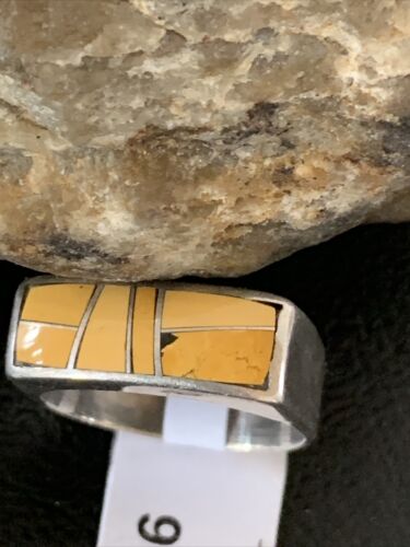 Navajo Yellow Turquoise Ring | Sterling Silver | Sz 8 | Authentic Native American Handmade | 1736