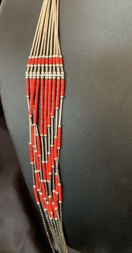 Red Coral Heishi Necklace | 10 Strand Liquid Silver | Sterling Silver Tubes | 26" | 13060