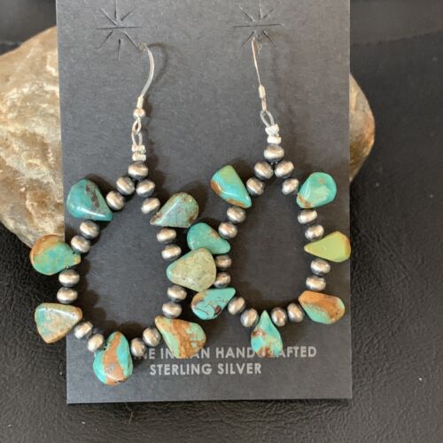 Navajo Green Cluster Turquoise Bead Earrings | Sterling Silver | Authentic Native American Handmade | 13370