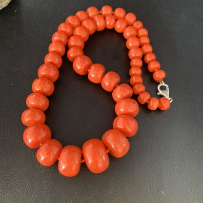 Navajo Graduated Bamboo Coral Strand Necklace | Sterling Silver | Authentic Native American | 22" | 13523