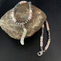 Navajo Pink Opal Beads Necklace Multi-Stone Mother of Pearl Inlay Pendant | Sterling Silver | 13458