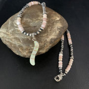 Navajo Pink Opal Beads Necklace Multi-Stone Mother of Pearl Inlay Pendant | Sterling Silver | 13458