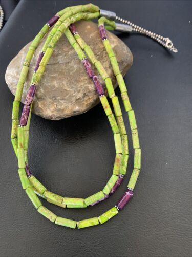 Navajo Green Purple Jasper 3-Strand Bead Necklace | Sterling Silver | 24" | Authentic Native American Handmade | 12511