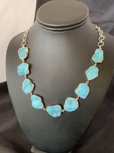 Navajo Blue Kingman Turquoise Rough Pendant Necklace | Sterling Silver | 18" | Authentic Native American Handmade | 11626