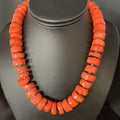 Navajo Orange Bamboo Coral Bead Necklace | 16mm | Sterling Silver | 17" | Authentic Native American Handmade | 13524