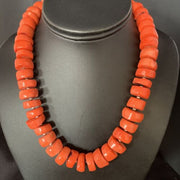 Navajo Orange Bamboo Coral Bead Necklace | 16mm | Sterling Silver | 17" | Authentic Native American Handmade | 13524