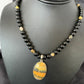 Men's Navajo Pearls Onyx Bumblebee Jasper Necklace Pendant | Sterling Silver | Native American Handmade | 10323