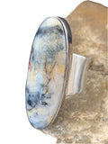 Southwestern Navajo Cinnabrite Ring | White Black | Sterling Silver | Sz 6.5 | 1550