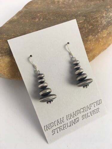 Native American Navajo Pearls Bead Earrings | Sterling Silver | 1.5" | 8861