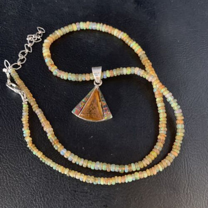 Navajo Yellow Opal Amber Inlay Pendant | Sterling Silver Necklace | Authentic Native American Handmade | 13417