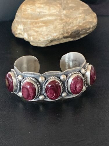 Navajo Purple Spiny Oyster Row Cuff Bracelet | Sterling Silver | Authentic Native American Handmade | 2089